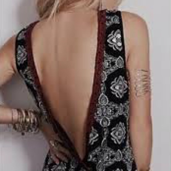 Free People Nights Embroidered Black & White Drop Waist Deep V Back Dress Size S - Picture 16 of 16